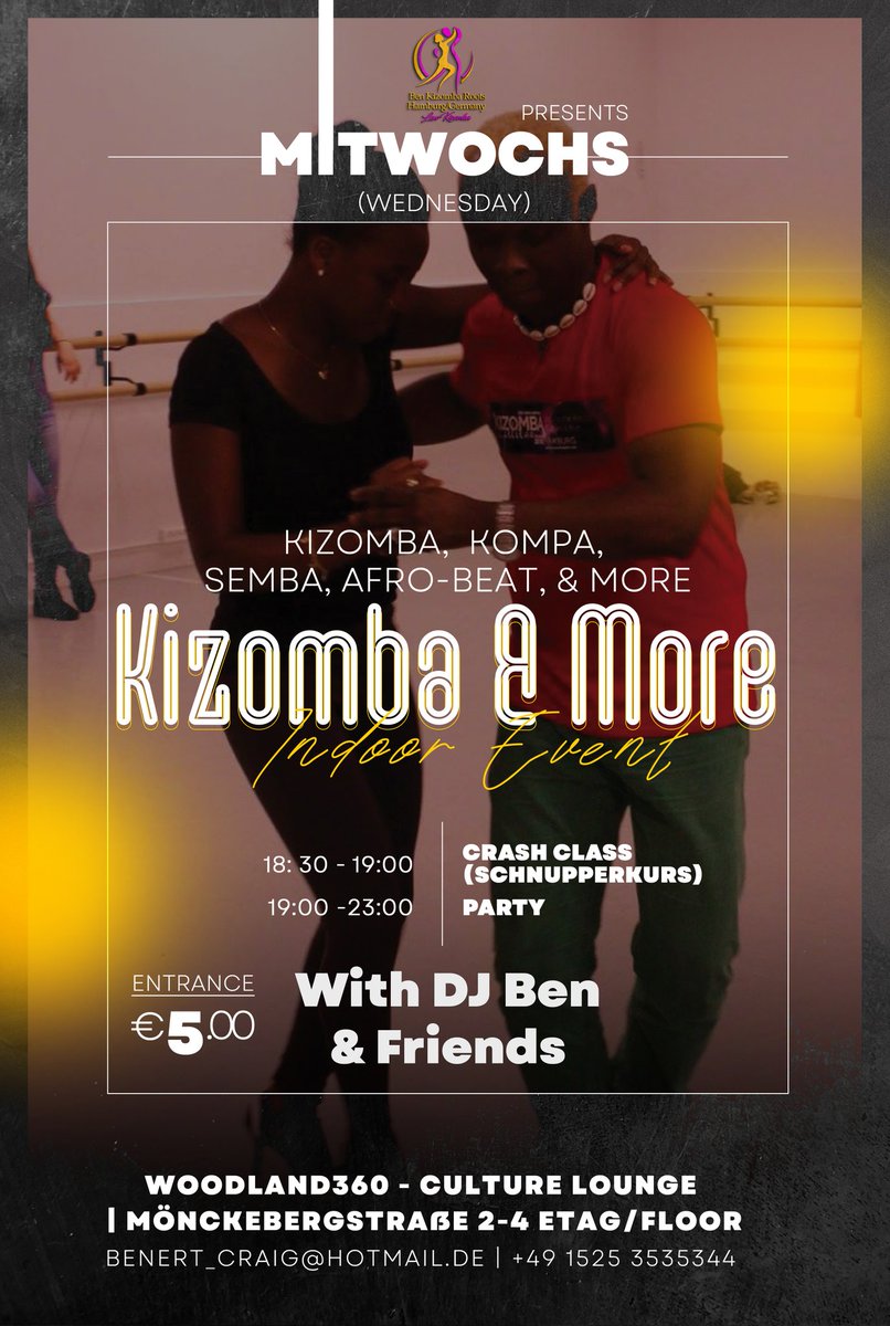 Benstar947's tweet photo. Kizomba &amp; More ist eine  After Work Party fûr alle Tanzer/in. 
18:00. 18:30 Kizomba Schnupperkurs für Anfänger mit Ben ( Auch für Nicht Tanzer) 
Ab 19:00 Eintritt 5€ 
DJ Ben &amp; Friends Woodland 360. 4 Etage. Mönkebergstraße 2 - 4. 20095 HH.Ex  Kardstadt Sport.
Eingang  Jupiter. https://t.co/BSqJr0tN4Q