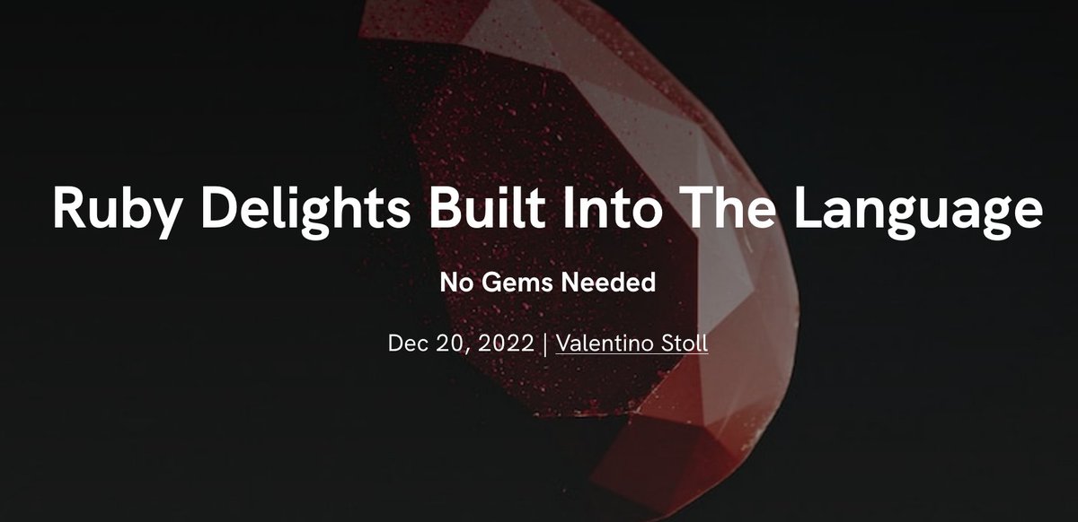 New on the blog: Ruby Delights Built Into The Language — No Gems Needed! by <a href="/thecodenamev/">Valentino Stoll</a>

technology.doximity.com/articles/ruby-… #ruby