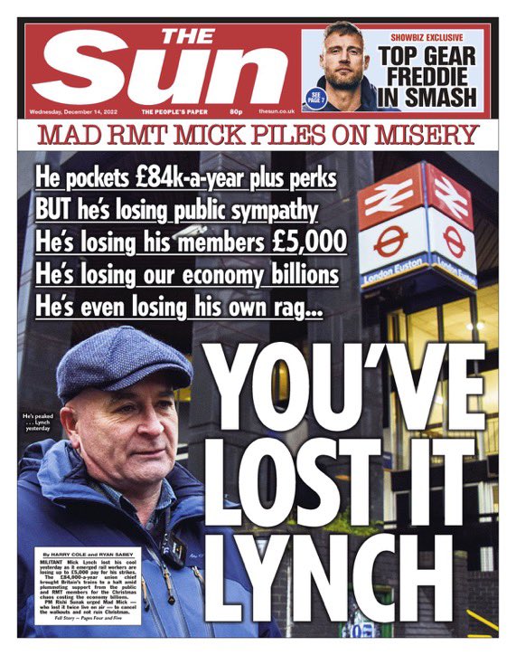 When #TheSun attacks Mick Lynch, you know he’s a decent human being with a good heart ❤️ 
#SupportTheStrikes #GMB #DontBuyTheScum #RMT #UnitedWeStand #strike