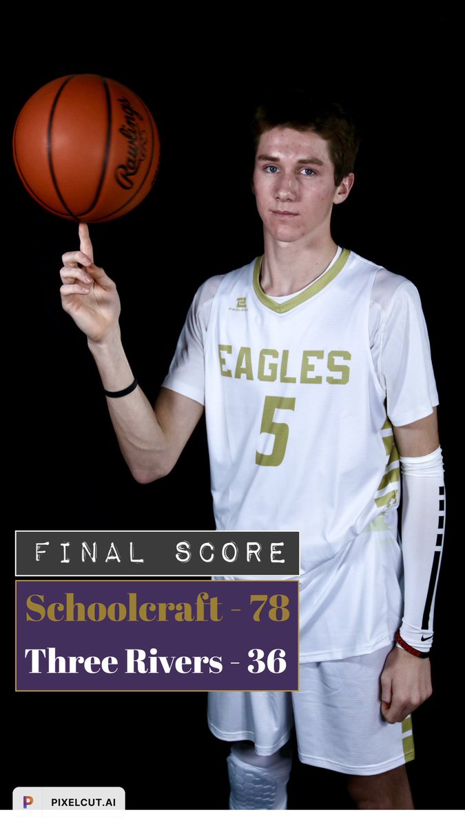The Eagles traveled to the Purple Palace and fought hard for a well earned win in Three Rivers. 

Schoolcraft improves to 5-0 on the season and resumes play on Friday, 12/23 against FH Northern at Cornerstone. Game is scheduled for 6:30 PM.