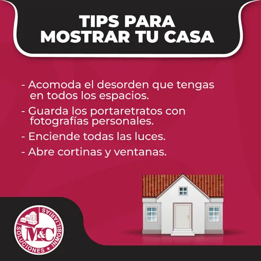 MC_SolucionesIn's tweet photo. ✨Aplica estos sencillos tips a la hora de mostrar tu casa de venta y obtendrás mejores resultados en la cita de tu propiedad ¡Ya lo verás! #inmueblesenventa #casaenventa #inmobiliaria #propiedadesenventa #FelizMartesATodos https://t.co/DLf1bjIFpN