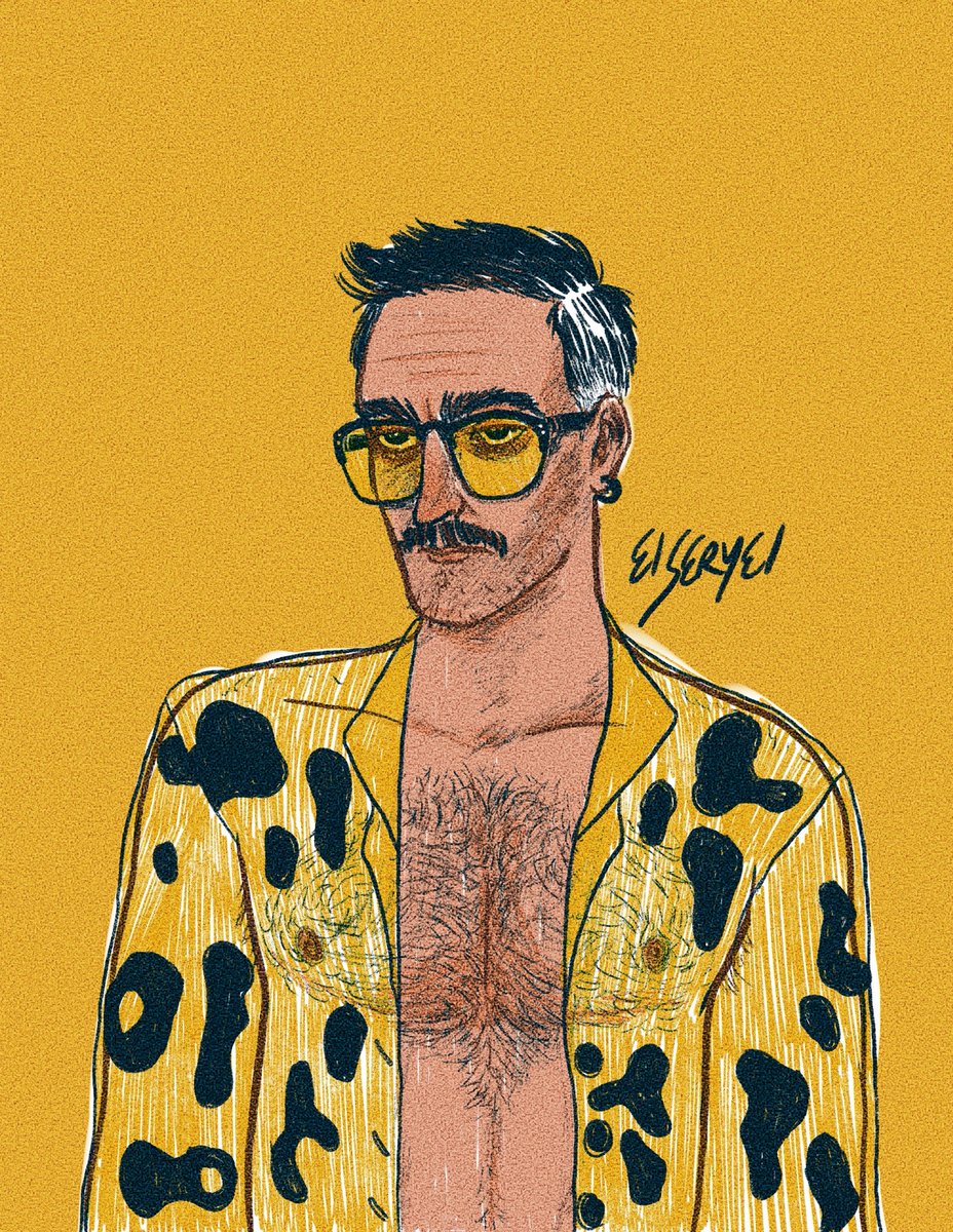 ElSeryei's tweet photo. Tengo la vida de no ilustrar nada y esto fue lo que salió. Guy in yellow sunglasses. Vol. II. #gay #illustration https://t.co/ddGjrGqqok