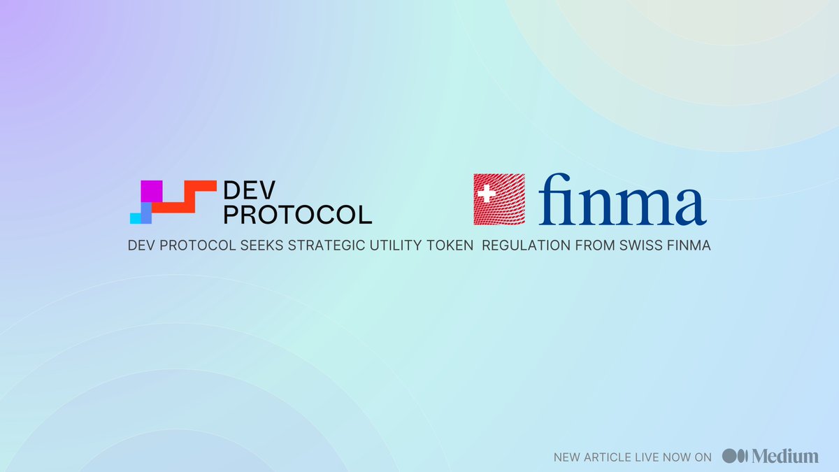 poweredbyClubs's tweet photo. The #devprotocol team has been busy behind the scenes working to have the $DEV token #FINMA certified, and we wanted to share the news about our efforts via a blog report on #Medium (https://t.co/EXlREcLvcF).

Day in, day out, we continue to #BUIDL strategically! https://t.co/1RHanIUPfF