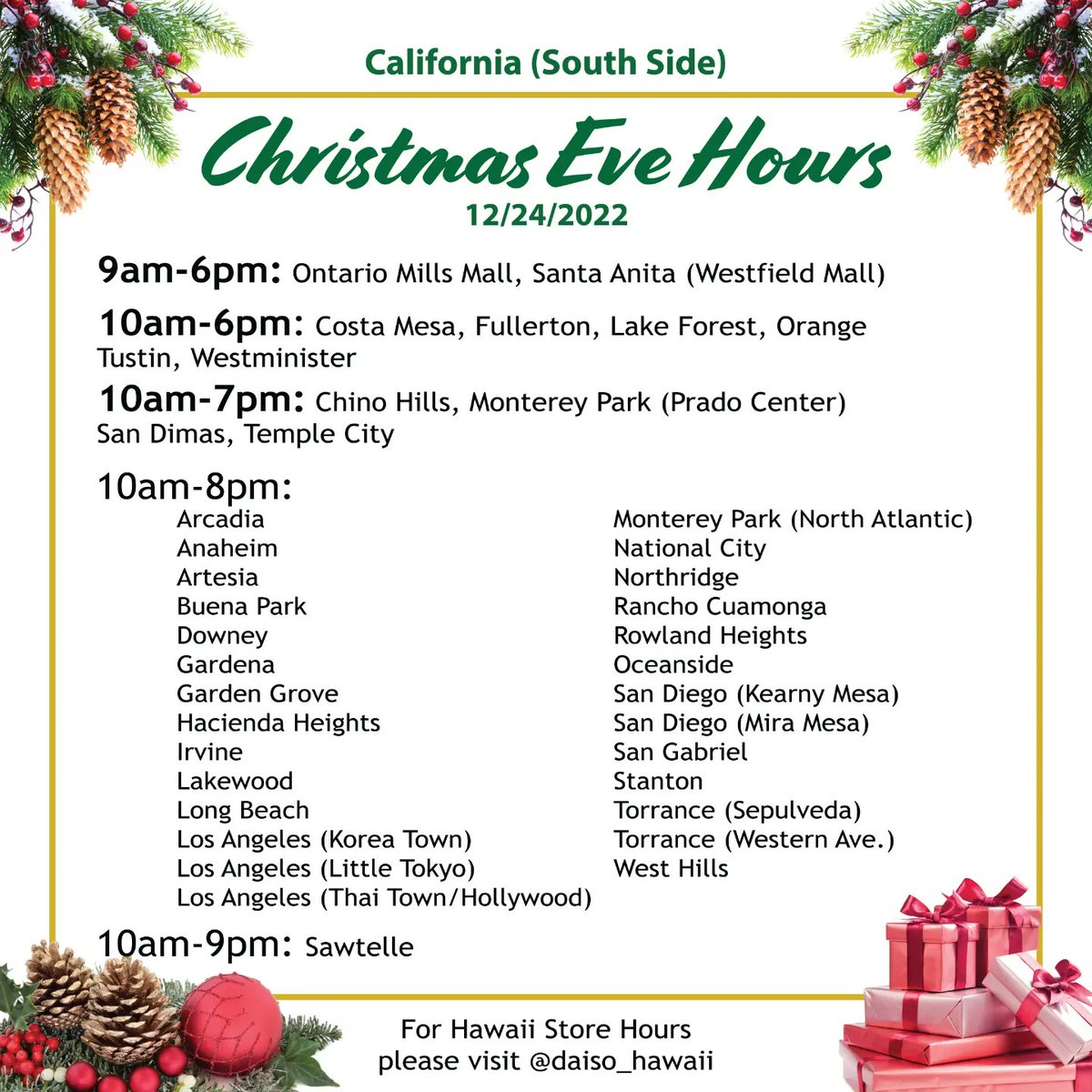 Daiso USA Official on Twitter "🕐 Daiso Store Hours in California for