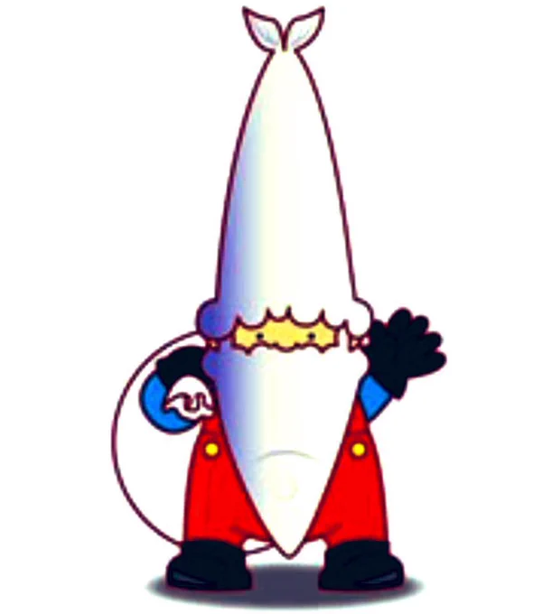 Sanma Claus (a mascot from Ofunato City, Japan) is Santa Claus with an upside-down pacific saury for a head. 