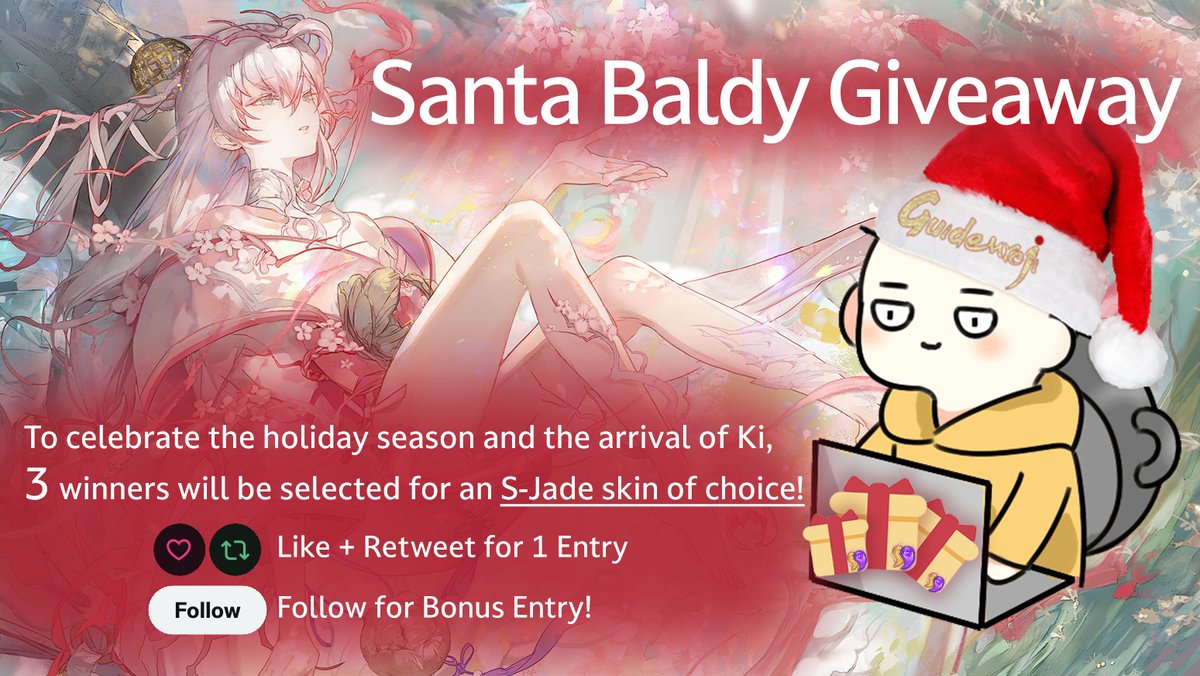 guidemyoji's tweet photo. 🎅 CHRISTMAS GIVEAWAY FROM SANTA BALDY 🎅
 
Retweet &amp; Like this post for 1 entry, then follow for a bonus entry!
🔁 Retweet this post
❤️ Like this post
🎊 Follow @guidemyoji 

⏰ Winners will be announced on Dec 25 00:00 (Server Time) when it's finally CHRISTMAS! https://t.co/qWEJauYU84
