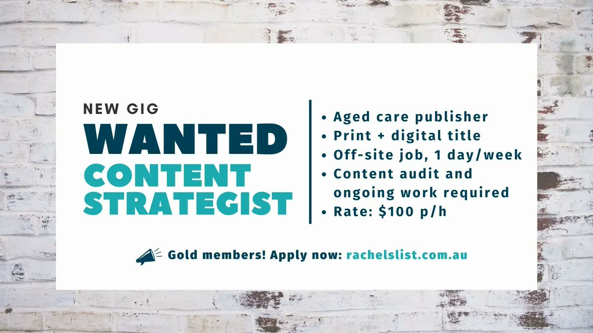 RachelsList's tweet image. RE-POST: Freelance content strategist wanted for print / digital publisher, to conduct a content audit and work 1 x day per week to implement (OFF-SITE) buff.ly/3YdUSus #contentjob #contentstrategywork