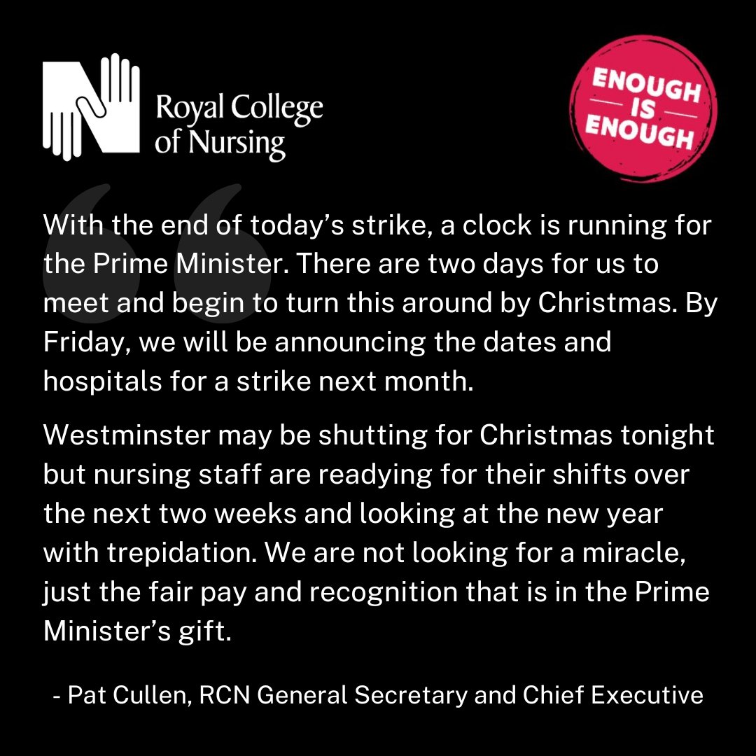theRCN's tweet photo. "Today, the Prime Minister looked out of step with the country he leads. But he could still make this the last nurse strike of his premiership."

@patcullen9 reflects on our second day of strikes for fair pay and patient safety.

#FairPayForNursing #RCNStrike #NursesStrike https://t.co/ptEV5XozlU
