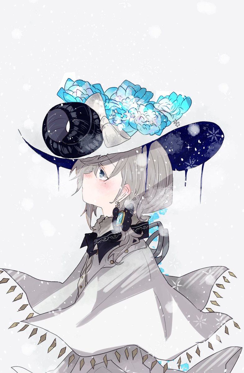 hat solo flower blue eyes hat flower grey hair white background  illustration images