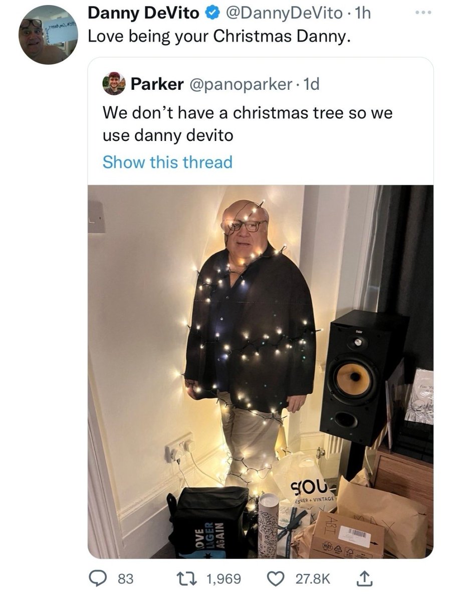 Who needs a tree when you can use a Danny DeVito. #Christmas