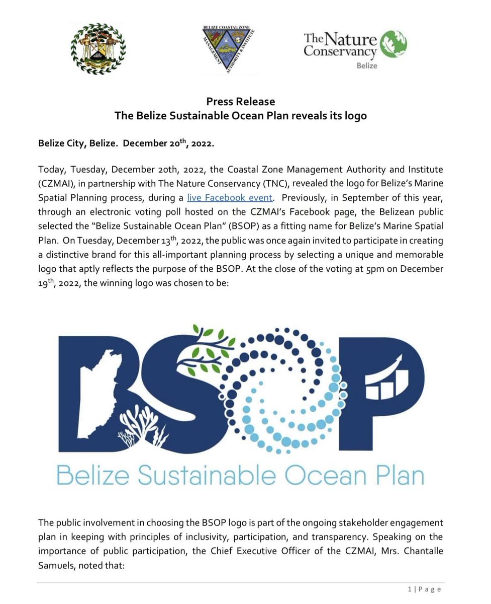 bbfpunitbze's tweet image. The Belize Sustainable Ocean Plan Reveals its Logo 

#Belizebluebond #MSP #BSOP #Conservationcommitments #Marineconservation