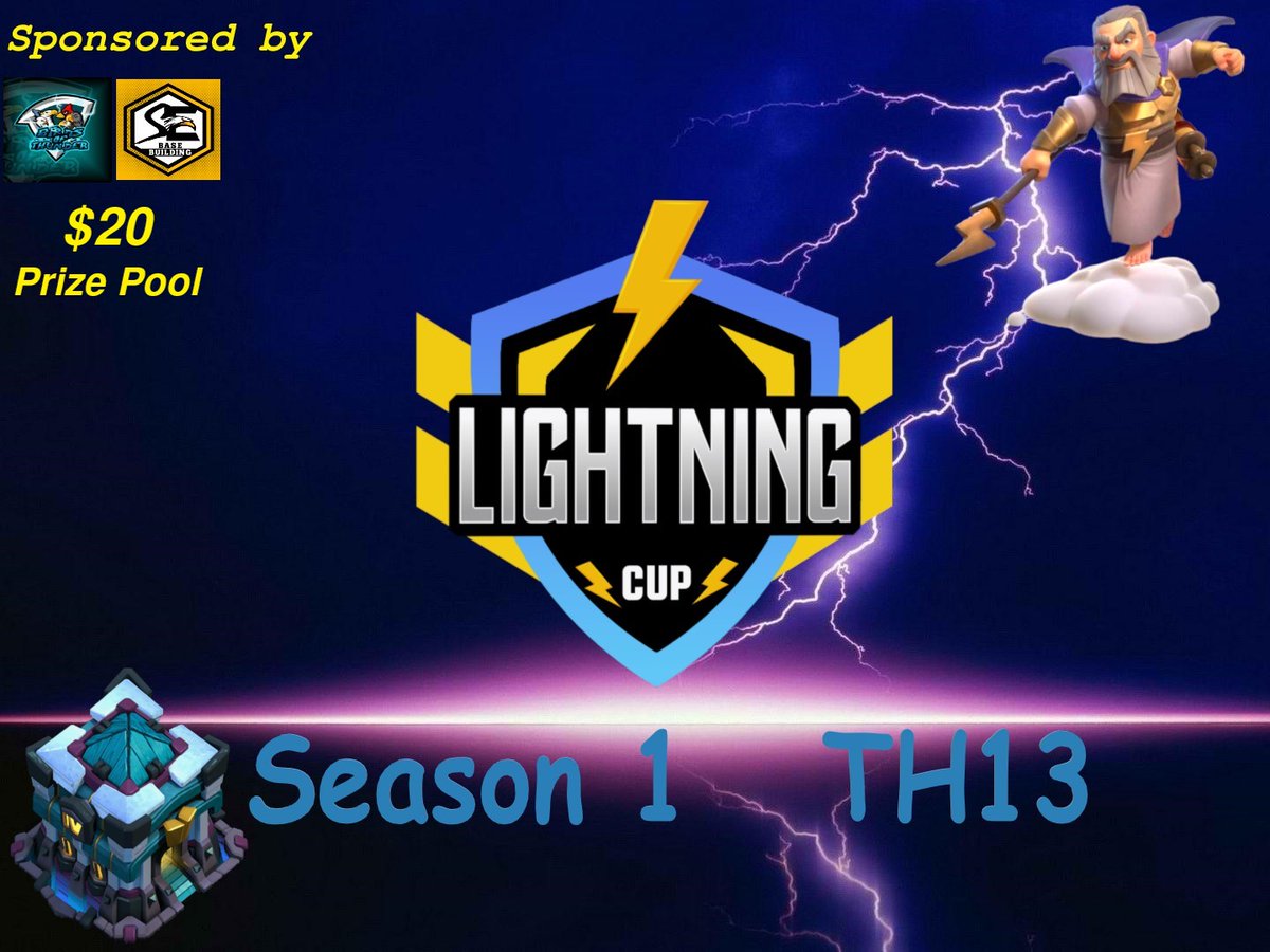 SubtleEagle's tweet image. Welcome to a new day at Subtle Eagle!!

Today we are announcing the launch of &quot;Lightning Cup&quot;  a 2v2 64 team monthly tournament with varying Town Hall levels.  
Our first season will be TH13!!  Registrations are open from now till Dec 31st.  League will start on Jan 2nd.