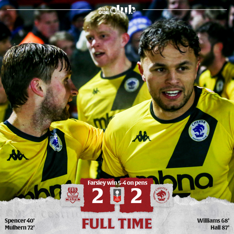 ChesterFC's tweet photo. 📝 The full report as the Yellows are eliminated from the FA Trophy on penalties at Farsley. 👇

#OurClub 🟡⚫️ #FARCFC