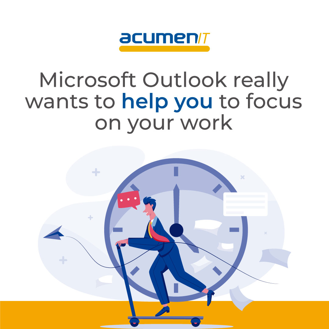 AcumenIT's tweet photo. An upcoming Outlook update will allow you to add Focus Time to your calendar, pausing notifications from both Outlook and Teams. Are these your biggest distractions? 
 
https://t.co/ImlAY4yoOM
 
South Carolina Managed IT Solutions 
 
#Microsoft #FocusTime #Outlook https://t.co/kjXhE34kZL
