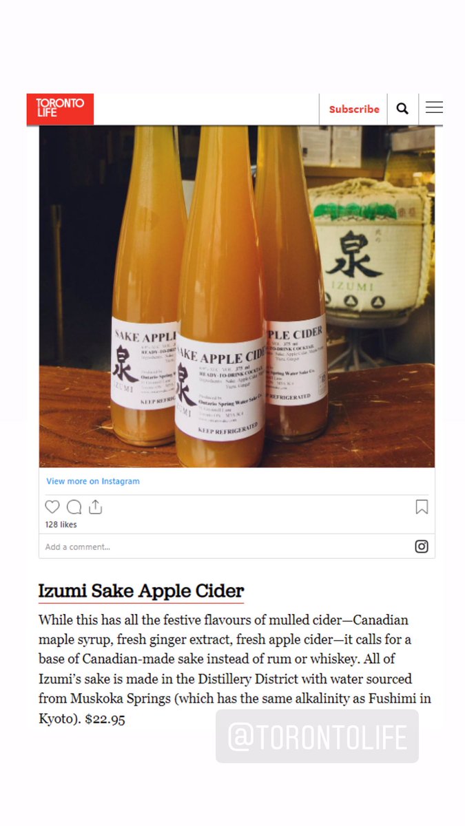 #sakeapplecider is featured on <a href="/torontolife/">Toronto Life</a>  Available at #lcbo and #distilleryto 🥂🎄 lcbo.com/en/izumi-sake-…
