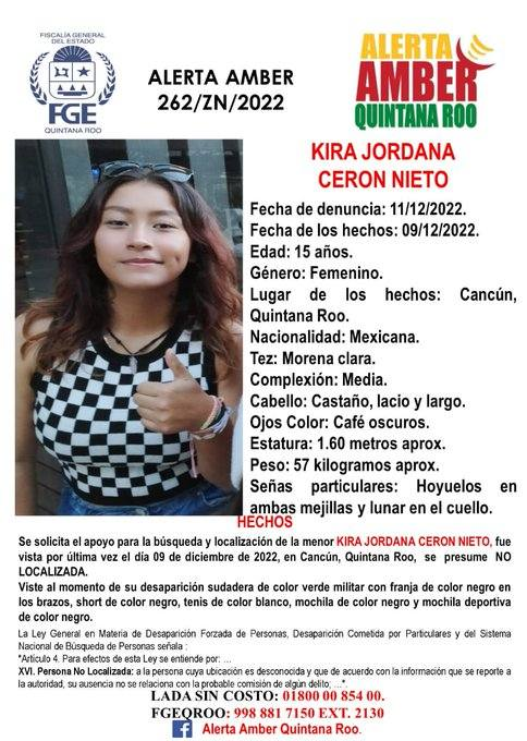 COBUPEM's tweet photo. Solicitamos de tu apoyo en difusión para dar pronta localización a Kira Jordana Cero Nieto, comunícate a los teléfonos de COBUPEM 800 216 0361, 800 509 0927. https://t.co/w1ekca9WmL
