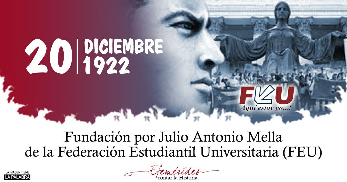 Un día como hoy del año 1922, se funda por Julio Antonio Mella, líder revolucionario de la década de los años 20 del siglo XX en Cuba,  la Federación Estudiantil Universitaria.
Desde #Bandec ¡Felicidades! 
#TenemosMemoria