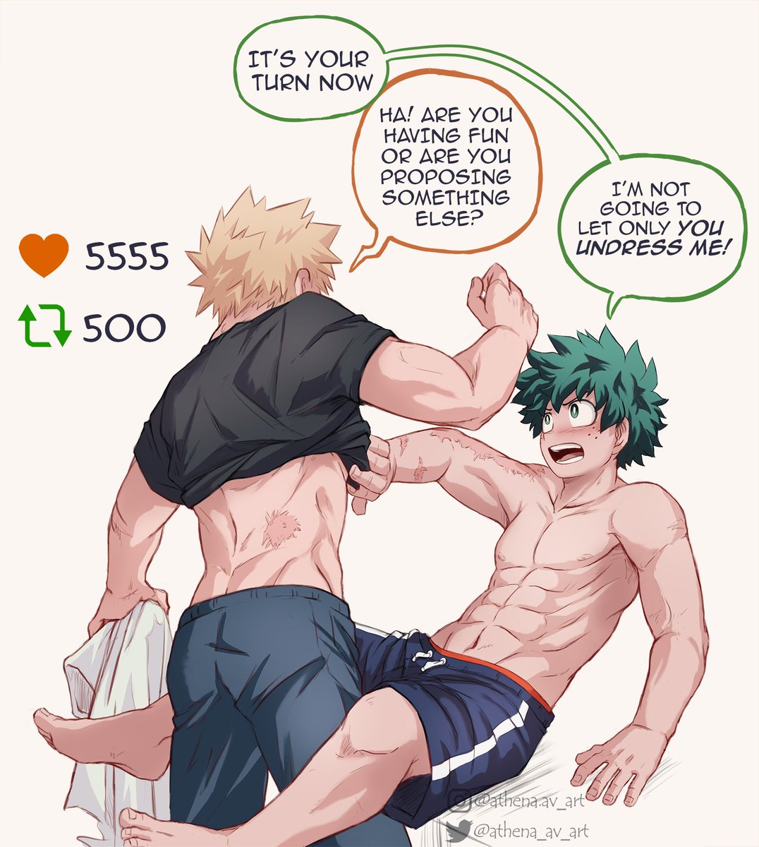 BkDk Strip Game: Part 2 💚🧡 
Kacchan will stop undressing Deku or... 👀
.
#bkdk #bakudeku #ktdk #KatsukiBakugo #katsuki #deku #bakugou #IzukuMidoriya #izuku 