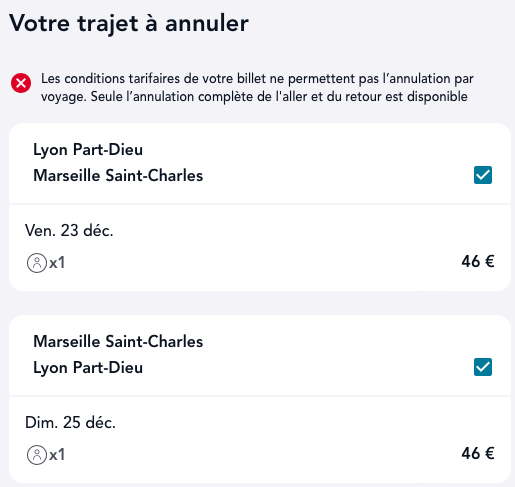 jmberthin's tweet photo. WE de Noël Marseille. Sur ma commande de billets AR, seul l'aller est suppr.
Rbst de l'aller : impossible car commande AR
Echange : impossible car tous les trains sont complets
Je ne dois pas être le seul dans ce cas, merci d'apporter des solutions @SNCFConnect @SNCF @GroupeSNCF https://t.co/XY2KJTD2bU