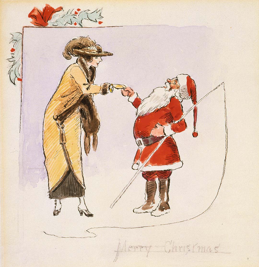 centerofthewest's tweet photo. Writing out &amp; sending Christmas cards may be less common these days, but wouldn't it have been wonderful to get one like this in the mail? A Charlie Russell watercolor from our art collection! #CharlieRussell #centerofthewest #illustratedcards #whitneywesternartmuseum #thatsWY https://t.co/XQm8x8nWxG