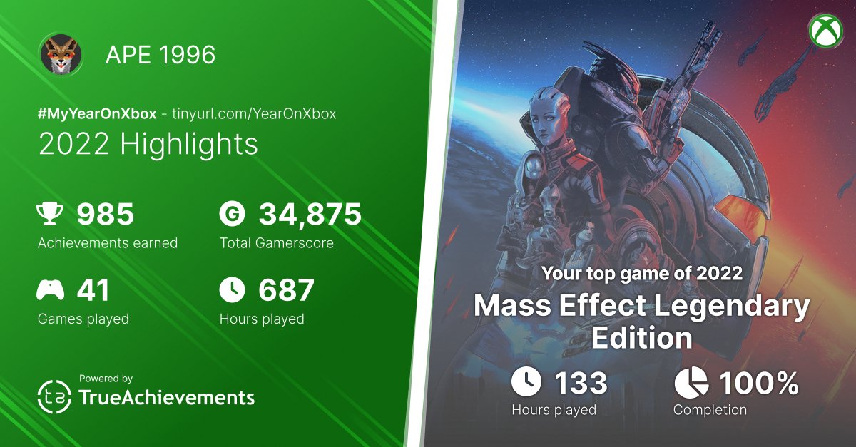 StephenAMD's tweet image. Wasn't expecting Mass Effect, to be honest. #MyYearOnXbox
