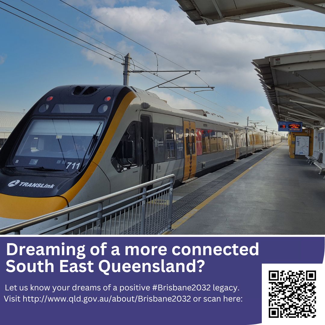 Dreaming of a better connected South East Queensland?

Don’t let your thoughts go unheard ahead of #Brisbane2032 

#HopesAndDreams2032

To have your say, scan the QR code or head to: qld.gov.au/about/Brisbane…