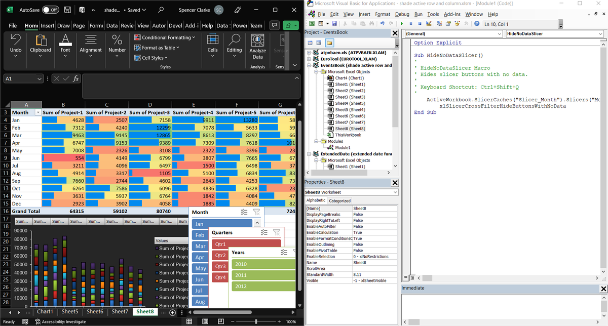 HelloWorldVBA's tweet image. Hide slicer fields with no data. 🌷✨

Sub HideNoDataSlicer()
ActiveWorkbook.SlicerCaches(&quot;Slicer_Month&quot;).Slicers(&quot;Month&quot;).SlicerCache.CrossFilterType = xlSlicerCrossFilterHideButtonsWithNoData
End Sub
#VBAOneLiners #VBABasics #Excel #VBA #ExcelVBA #ExcelBasics #PowerQuery