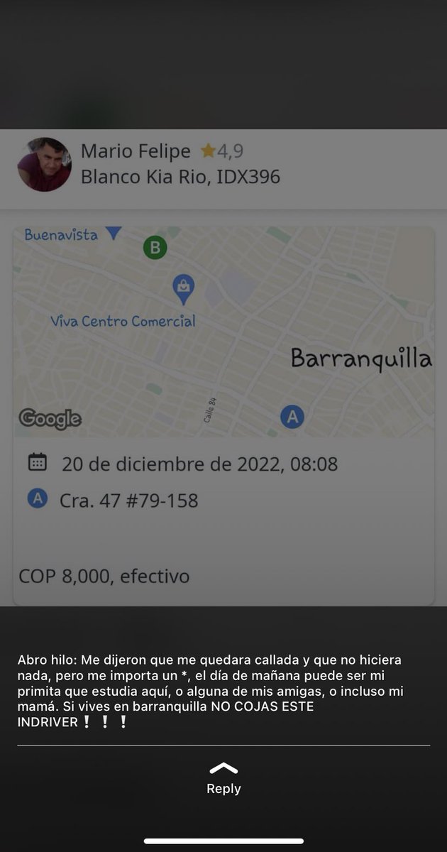 tuiteoloqseaa's tweet photo. Oigan estoy harta de que no podamos estar seguras ya en ningún lado. No me pasó a mi pero si a una amiga, pidió un Indrive en la mañana y le pasó esto. Porfa denle rt para que más chicas vean y no cojan la carrera de este tipo. https://t.co/eT9cJyTU1G