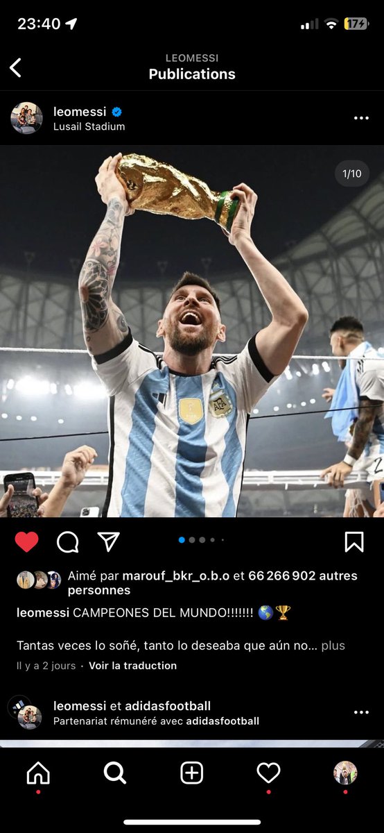 Moi en train d’inspecter les like de Messi versus les like de Cristiano pour voir si il continue encore de marquer plus de records hors terrain mais eh oui cette photo est historique et rentre dans l’histoire. La photo qui y’a plus de like sur Instagram🫡❤️✅