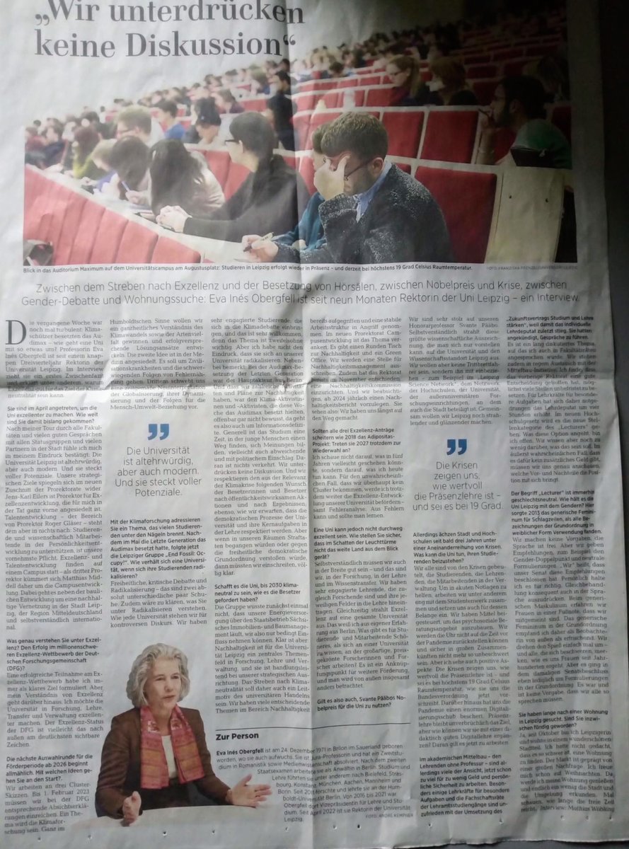 MittelbauLE's tweet photo. Interview in der Leipziger Volkszeitung gestern mit Rektorin Obergfell - wo sie auch über unseren Dialog spricht. Auf der Agenda für 2023: #Lecturer #LfbA #Zukunftsvertrag #Personalmodelle https://t.co/AjTsqgm1pn
