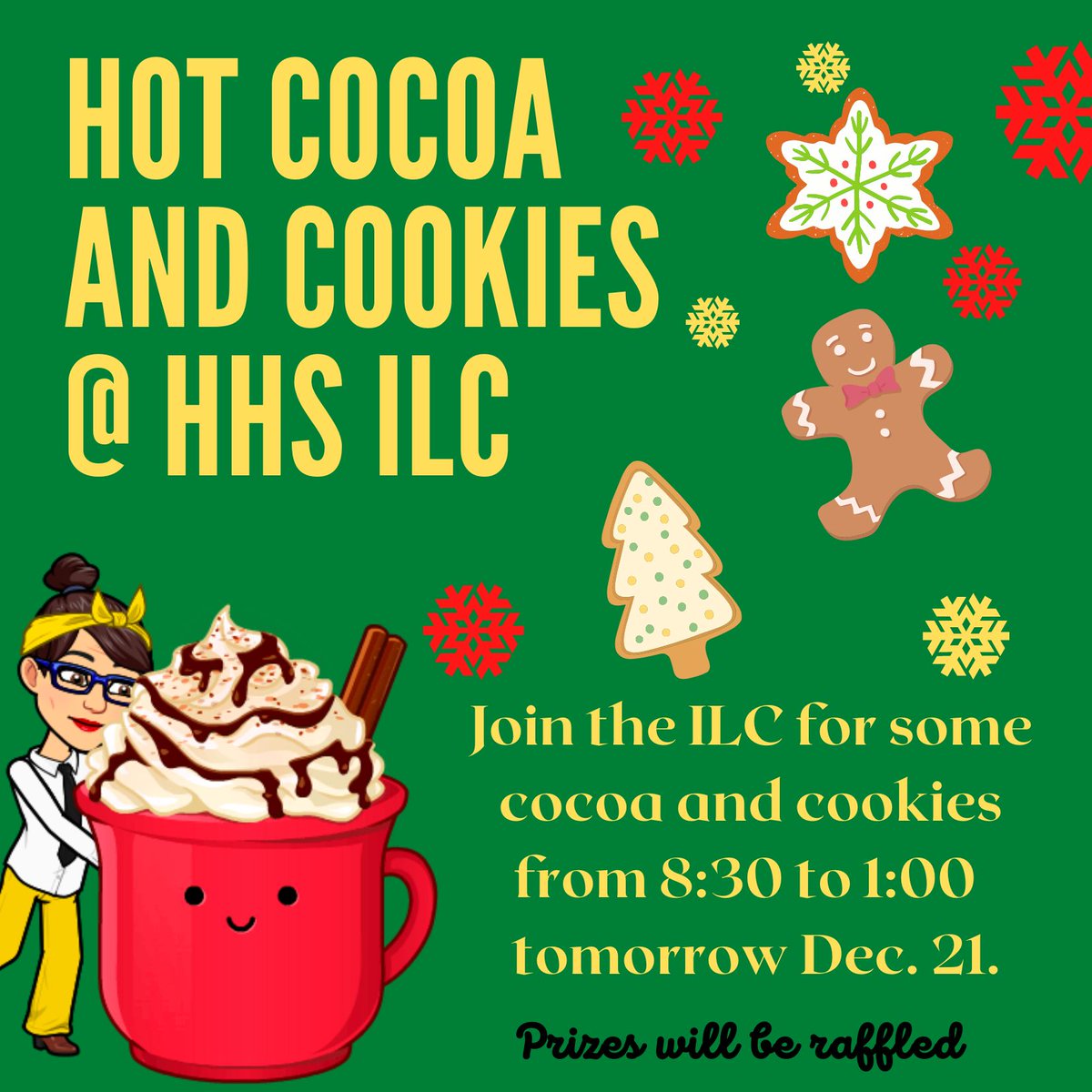 celiamuniz2's tweet photo. @HarlingenHS @GerlemanMichael @MrsHuertaRod @celiamuniz2 @HCISDSecILC HHS staff come join the HHS ILC for some hot cocoa and cookies! #THELIBRARYLIFE https://t.co/V1S9GXtUgY