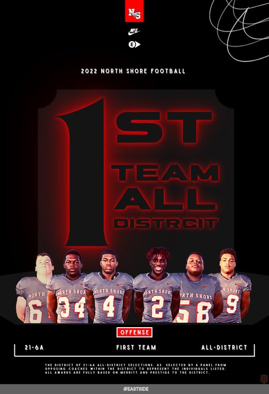 NSNationFB's tweet photo. Congratulations to all the offensive players who earned All District 21-6A honors this season! #eastside https://t.co/rylsAmFlBJ