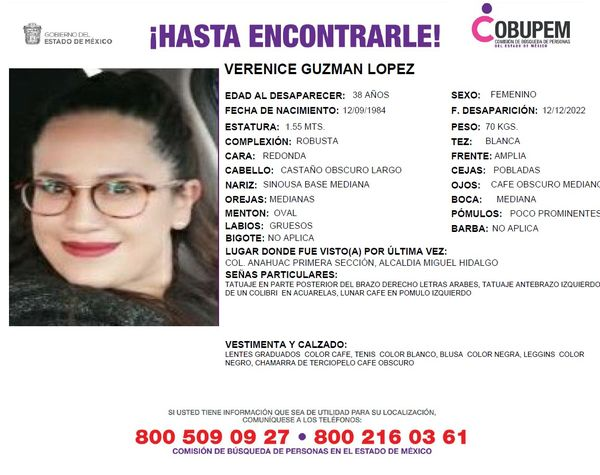 COBUPEM's tweet photo. Solicitamos de tu apoyo en difusión para dar pronta localización a Verenice Guzmán López, comunícate a los teléfonos de COBUPEM 800 216 0361, 800 509 0927. #TodosEnLaBúsqueda https://t.co/LtcYkt5TkL