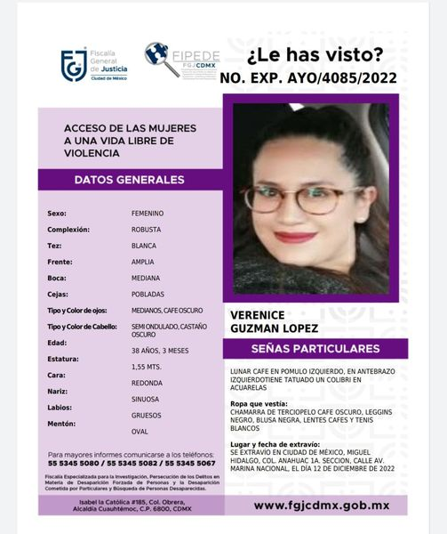 COBUPEM's tweet photo. Solicitamos de tu apoyo en difusión para dar pronta localización a Verenice Guzmán López, comunícate a los teléfonos de COBUPEM 800 216 0361, 800 509 0927. #TodosEnLaBúsqueda https://t.co/LtcYkt5TkL