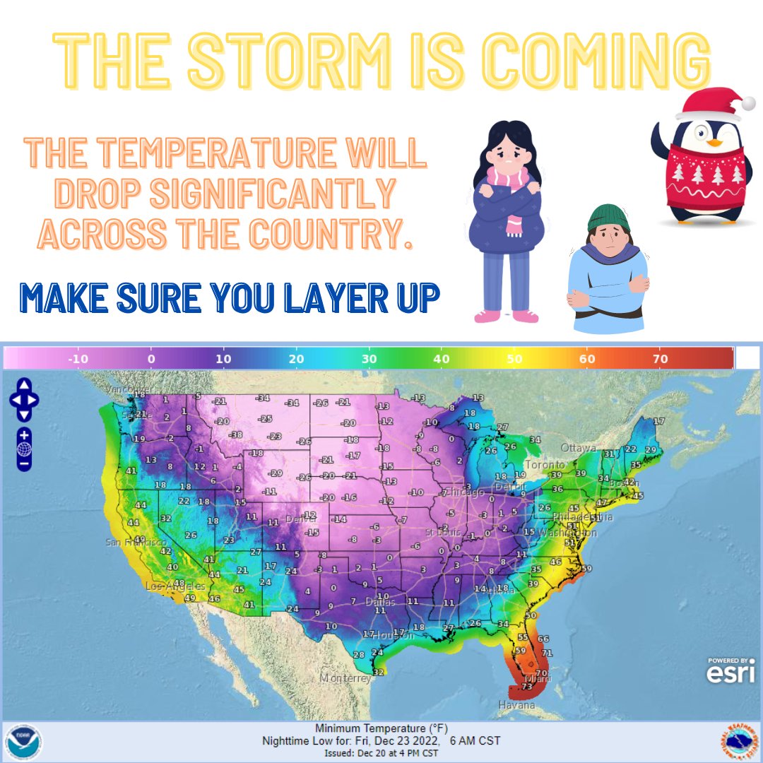 AOSafetyUAL's tweet photo. Layer up, and stay indoors if you can ☃️ The purple area is the single-digit temperature to well below zero. Be prepared for a freezing holiday! Traveling will be interrupted. #safetravels #winteroperations https://t.co/urzU13P4m4