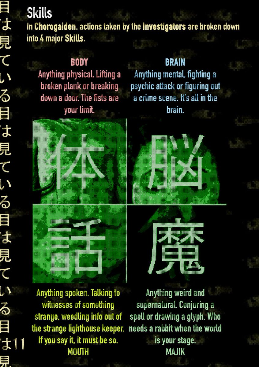 Neon_rot's tweet photo. New game drop! Jhorror inspired ttrpg with bitcrushed art that's been pushed through a gameboy camera into a Junji film directly for your eyeballs! Solve the mystery of the fleshy man! Why is that ramen moving! all this and more in Chorogaiden チョロ外伝 https://t.co/inCaYX1VPL https://t.co/afB5V2auBq