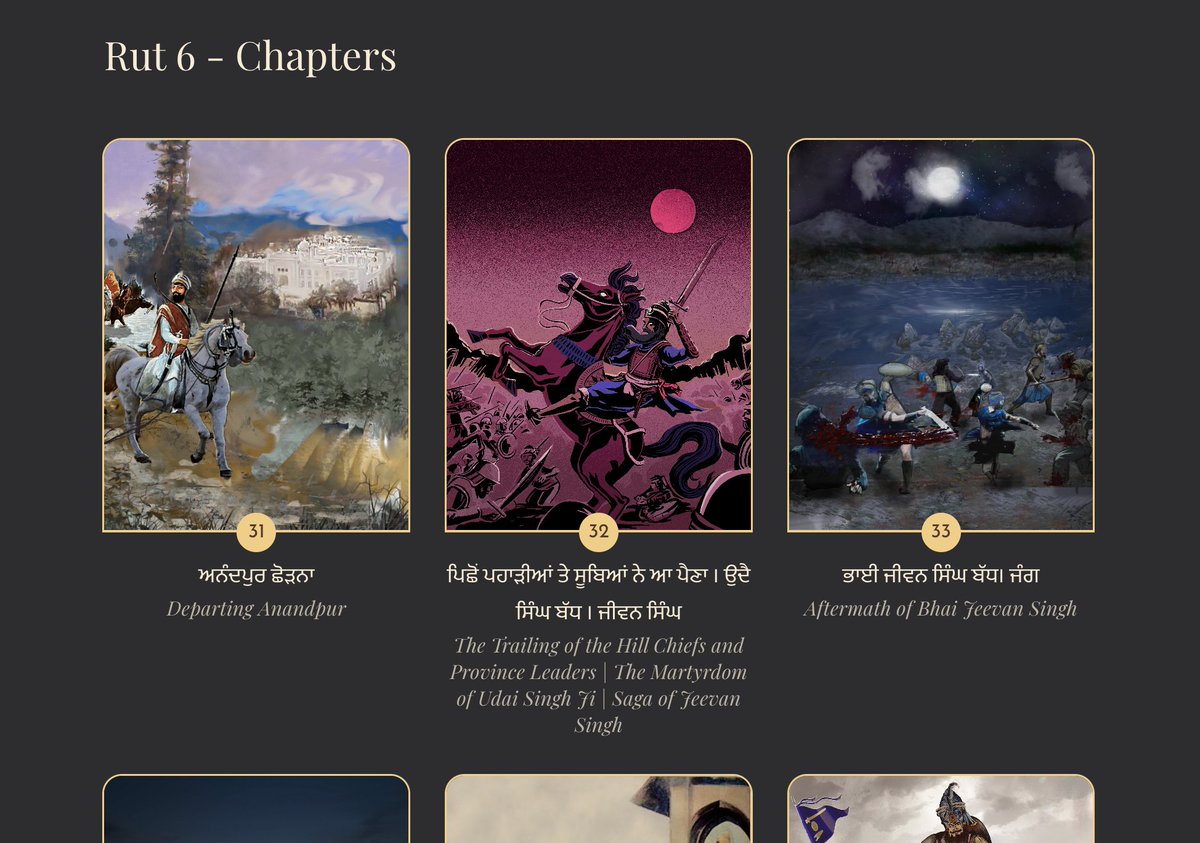Jaspreet1843's tweet photo. 1. Suraj Prakash Granth (SPG)

Rut 6 of SPG includes:
• Battle and Siege of Anandpur
• Battle of Chamkaur
• Machhiwara Jungle
• Sirhind
• Zafarnama

We have the Chamkaur Judh katha on the SPG website with katha and English translations.  

https://t.co/wbkMkgsnEc https://t.co/MksZZSoAEa