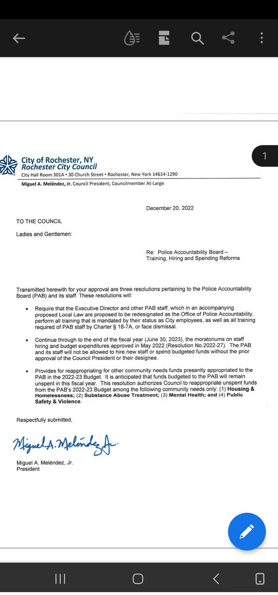 SupremeLeaderD3's tweet photo. Rochester city council president Miguel Melendez is attempted to further undermine the PAB at tonight's council meeting with legislation, submitted just a few hours ago, that would take away the boards independence and make it a subservient to mayoral control. https://t.co/gF7uU6g5Ya