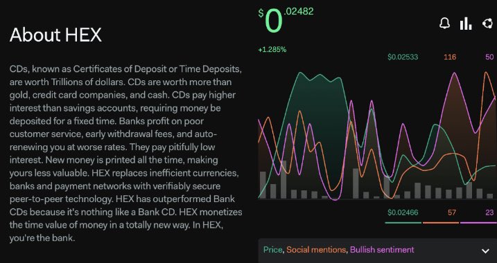 KatieePCrypto's tweet photo. Hey @LunarCrush thanks for your awesome $HEX analytics and having one of the best descriptions on $HEX I’ve read 🤜🤛 https://t.co/8pSYDBUSCR