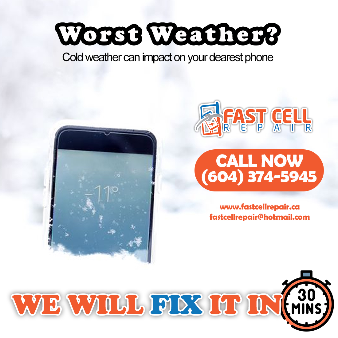 FastCellRepair1's tweet photo. Cold weather can make impact on your dearest phone.
Secure It! 
We will Fix your phone in 30 mins 📲
https://t.co/JksEOGOmp0
#Snow #snowday #snowyday #vancouverlifestyle #photography #canada #phonerepair #online #shopping #screenrepair #screenreplacement #discount #goodvibes https://t.co/9UFazdWyTV
