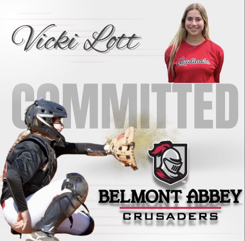 vickilott1411's tweet photo. I’m super excited to announce I have verbally committed to Belmont Abbey!! Thanks to @Coach_Tony_NC for this amazing opportunity. I can’t wait to further my athletic and academic career here! Go Crusaders!! ♥️ @AbbeySoftball @cardinalsgore @FortSoftball #cardsup https://t.co/rVeIpzN65M