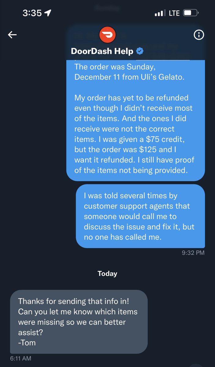 tanneralvarez's tweet photo. @DoorDash_Help 9 days later, and I’m still fighting with @DoorDash for a refund on items I didn’t receive.

You cannot expect me to be okay with the fact that I paid for $125 worth of food, and received one of the items valued at $12, AND the item was incorrect @t_xu https://t.co/BUfVTCNk1l
