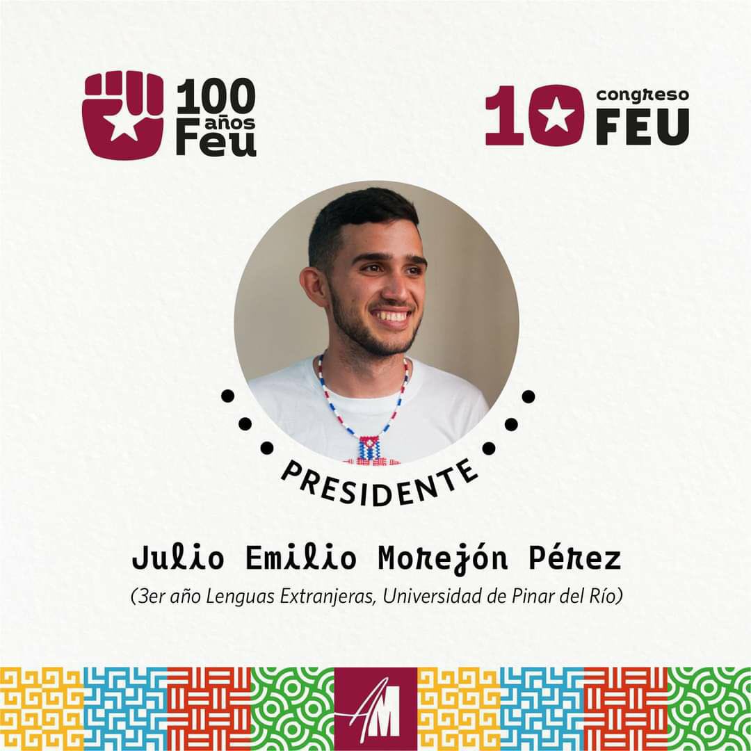Electo el estudiante pinareño Julio Emilio Morejón Pérez como nuevo Presidente Nacional de la FEU de Cuba

#CentenarioFEU