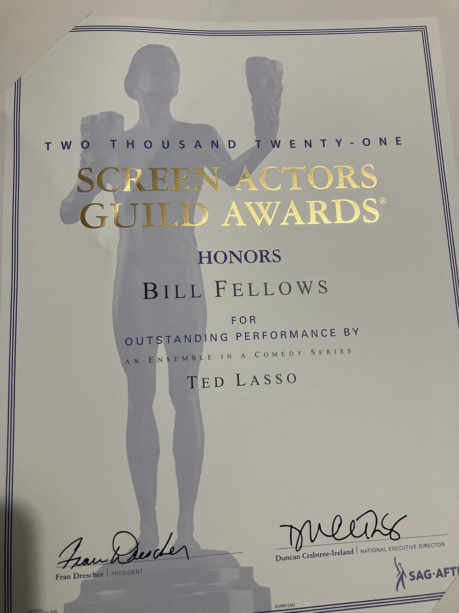 billfellows12's tweet image. Chuffed.. A SAG award for being part of the ensemble in Ted Lasso