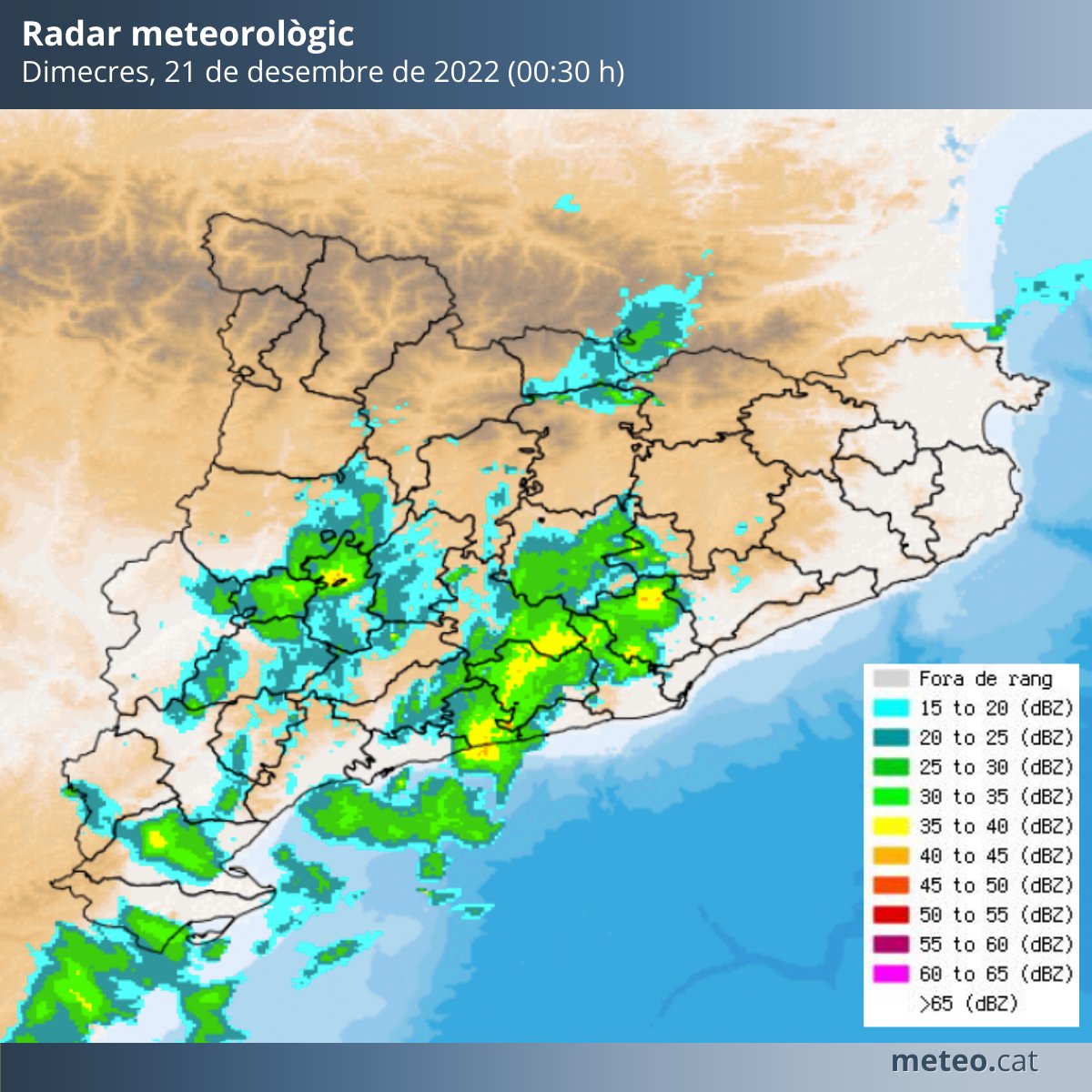 Amb alta probabilitat acabarà plovent arreu del país. Això sí, la majoria registres quedaran per sota d'1 mm. En qualsevol cas, l'EMA que fins ara ha acumulat més aigua és la de Seròs (el Segrià) amb 2,5 mm.