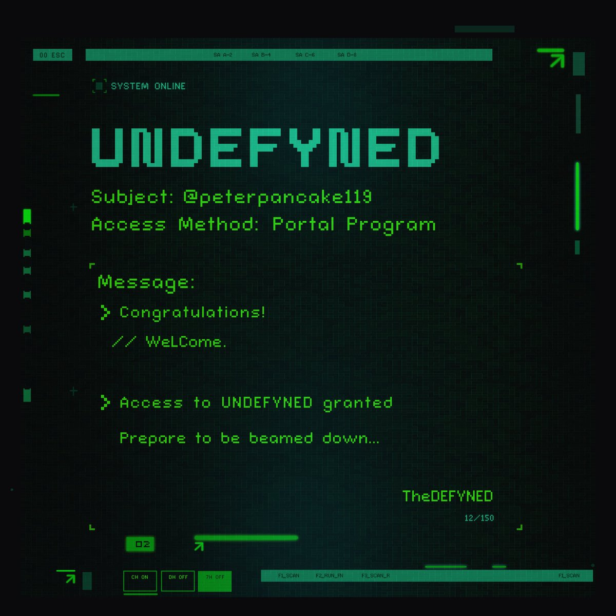 Hello <a href="/PeterPancake119/">加鹽鬆餅🧂🥞🔴🐉$MON🗿BOGX🚀MATR1XCoin Ultiverse⚡️🐑</a>  
 
Portal Access: GRANTED
Message: Welcome to <a href="/theUNDEFYNED/">UNDEFYNED</a>! 

You can access your Cheat Codes, by submitting your wallet in Discord, to share with friends at undefyned.io