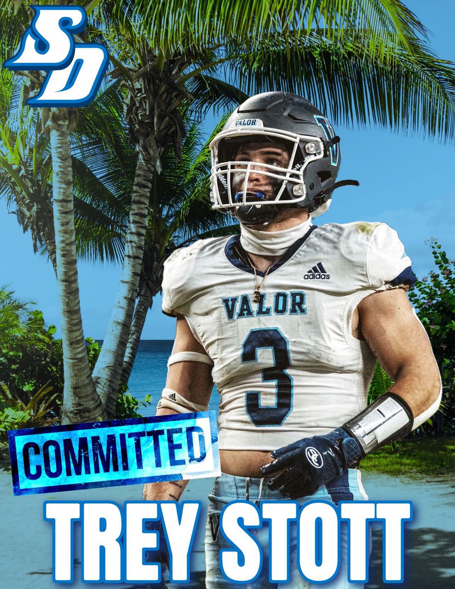 Trey Stott (@treystott) on Twitter photo AGTG! Excited and blessed to announce that I am 100% COMMITTED to the University of San Diego! ๐๐ด๐ I would like to thank my family and coaches for all the support! ๐ตโช๏ธ<a href="/CoachBobbyJay/">Bobby Jay</a> <a href="/USDFootball/">San Diego Football</a> #GoToreros <a href="/CoachMcGat/">Bret McGatlin</a> <a href="/GoValorFootball/">Valor Christian Football</a> AGTG! Excited and blessed to announce that I am 100% COMMITTED to the University of San Diego! ๐๐ด๐ I would like to thank my family and coaches for all the support! ๐ตโช๏ธ<a href="/CoachBobbyJay/">Bobby Jay</a> <a href="/USDFootball/">San Diego Football</a> #GoToreros <a href="/CoachMcGat/">Bret McGatlin</a> <a href="/GoValorFootball/">Valor Christian Football</a>