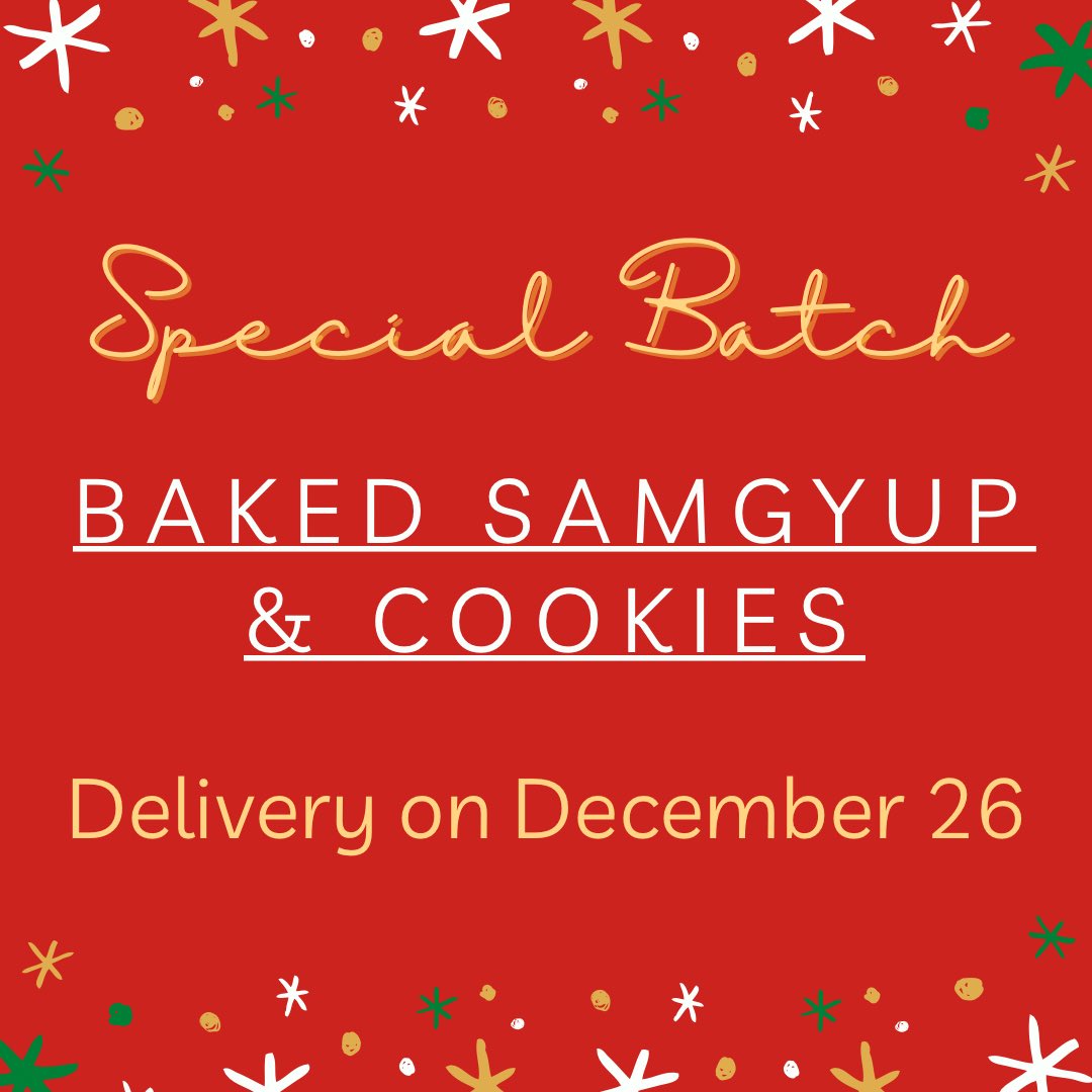 kitchen_chacha's tweet photo. Since you asked for it, we’re opening slots for a special batch of Baked Samgyup and Chocolate Chip Cookies! Delivery day is on December 26. 🧡🎄

We’ll only be accepting orders until Thursday, December 22. 🥰 https://t.co/9DUyp2tZXR
