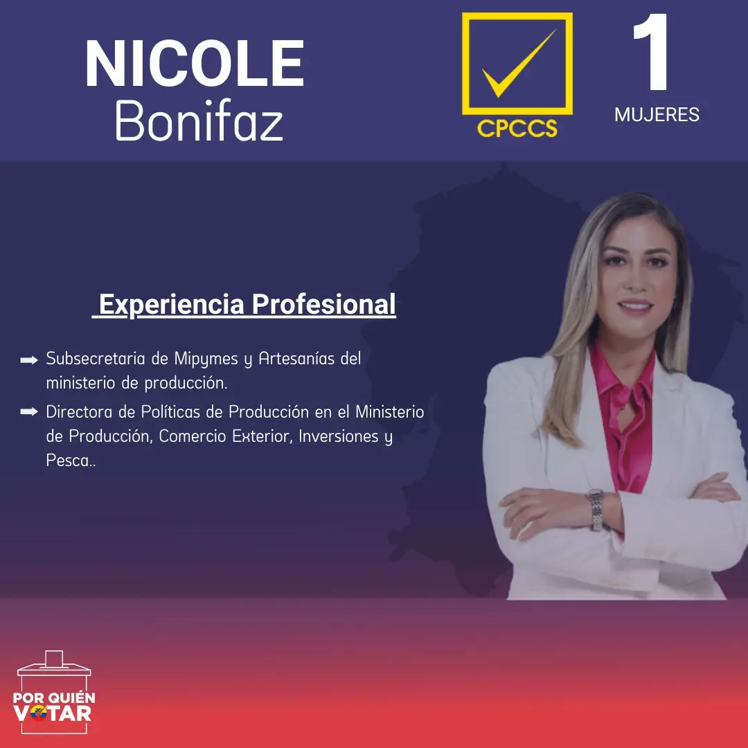 porquienvotarec's tweet photo. Conoce un poco más de esta candidata @nicolebonifaz 👇 ¿Conocías a este candidato que se está postulando al CPCCS? #lamejoropcion #votabien #rankingec #cpccs #elecciones2023 #porquienvotarec https://t.co/q6fz48LHxc