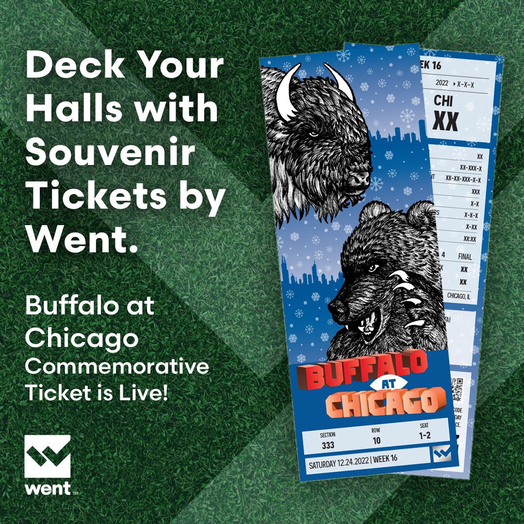 WentDotCo's tweet photo. BUF @ CHI is LIVE! Happy Wents-day! 🏈

Whether watching from the stadium's winter wonderland, roasting by an open fire, or w/friends getting merry &amp; bright, remember this holiday snowdown w/a souvenir ticket: https://t.co/t06lsQuzCZ

#BillsMafia #FeedDaBears #BUFvCHI #CHIvBUF https://t.co/mCr5ckDknj